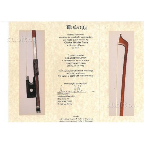 Arco da violino cn bazin 58gr certif. w.salchow