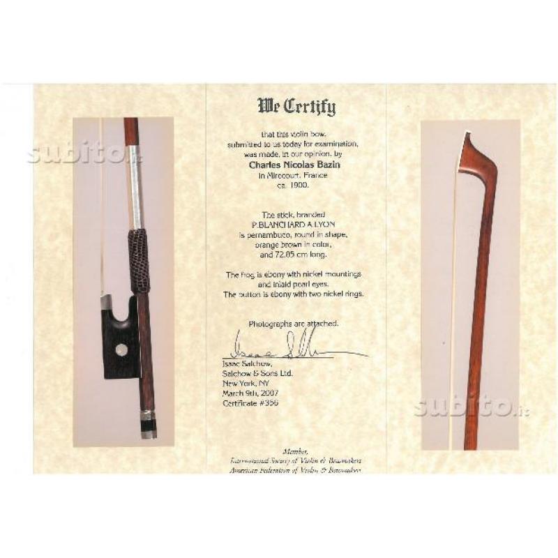 Arco da violino cn bazin 58gr certif. w.salchow