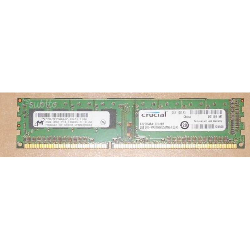 Memoria RAM Crucial 2GB DDR3 1333Mhz PC3-10600U