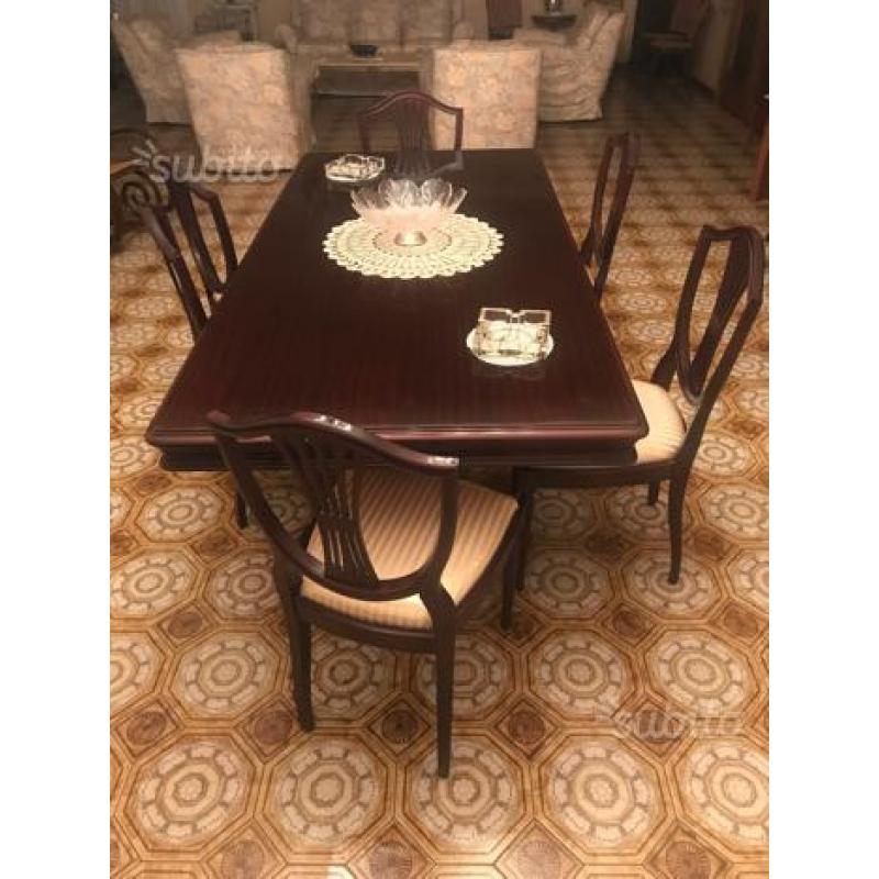 Tavolo con 6 sedie in mogano stile inglese